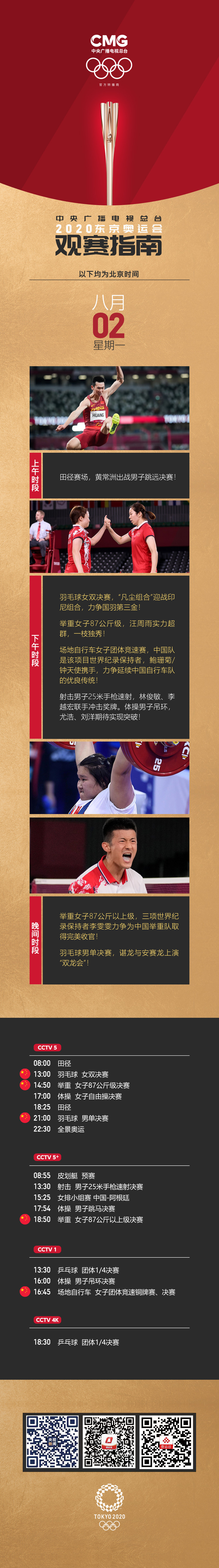 8月2日观赛指南：国羽出击两项决赛 举重双姝全力争金