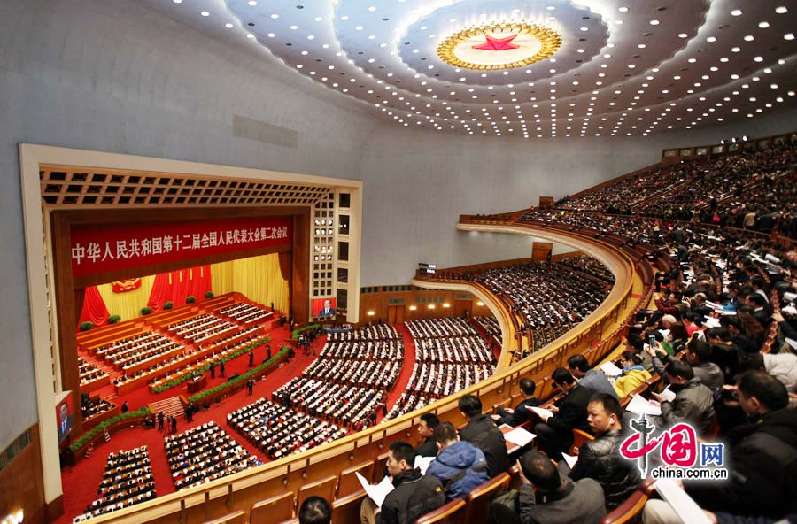 3月5日上午第十二届全国人民代表大会第二次会议在人民大会堂开幕.