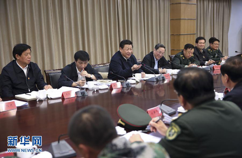 2014年4月29日上午，习近平在新疆生产建设兵团第六师召开座谈会。兰红光摄