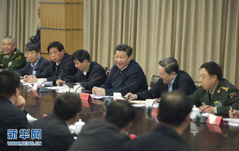 2014年4月29日上午，习近平在新疆生产建设兵团第六师召开座谈会。谢环驰摄
