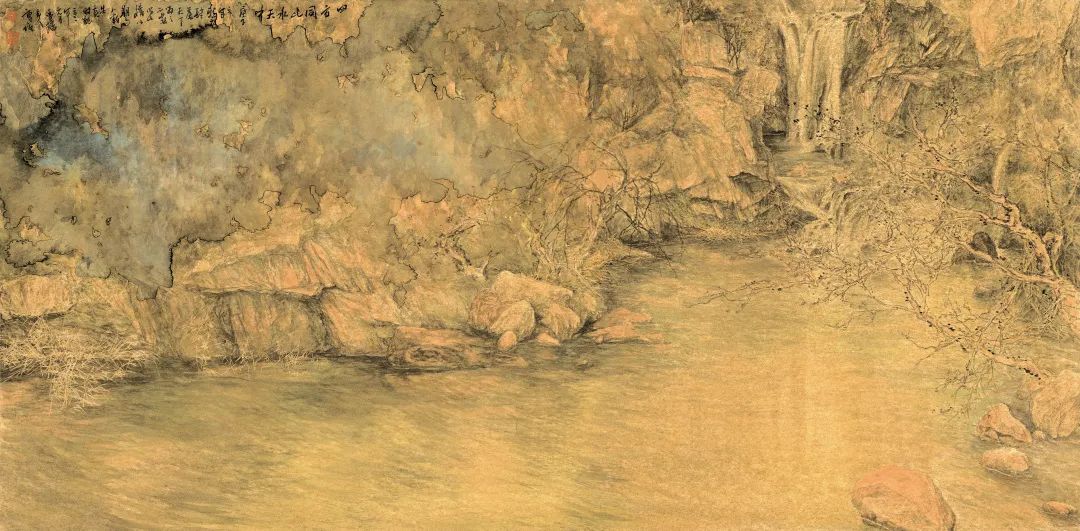 《四方同此水中天》    设色金笺    100cm×200cm