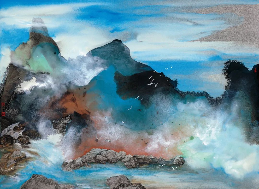 《长白云之乡》    设色银笺    78cm×108cm